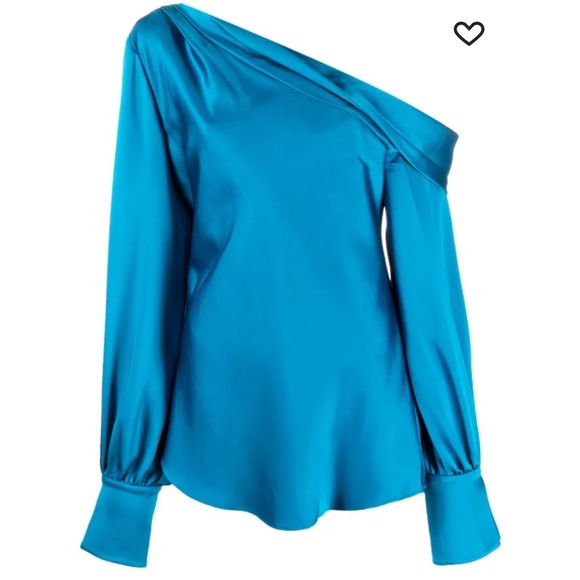 Simkhai Alice Off Shoulder Blouse Draped Satin Long Sleeve Phthalo Blue XS NWT - Picture 5 of 15